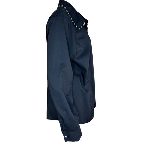 BEAUTIFUL by Lawrence Zarian Hidden Placket Poplin Shirt W/ Pearl Detail Black L - Picture 8 of 14